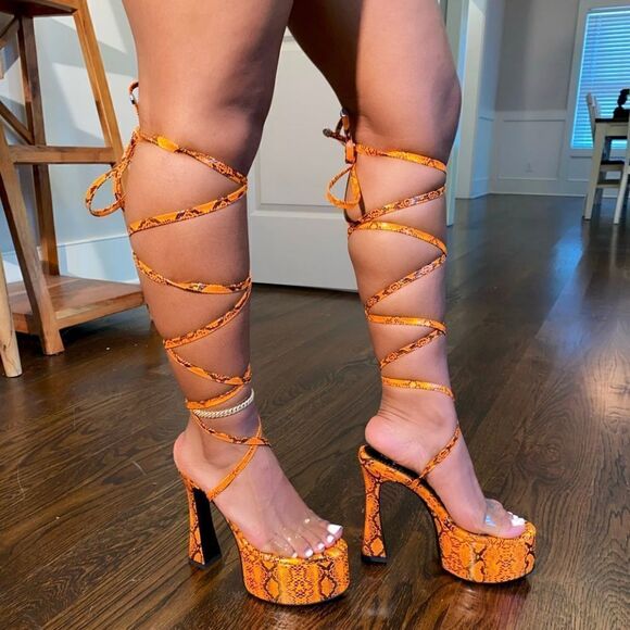 Shane Justin Anaconda Exotic Dancer Gladiator Platform Stripper Heel Neon Orange - Picture 1 of 14